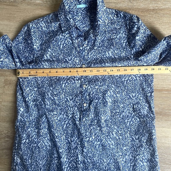J. McLaughlin Arissa Shirt Dress Medium Navy Beatriz Print Curved Hem Collar - Picture 3 of 8